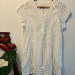 Women’s White Embroidered Short Sleeve Light Weight Cotton Tunic